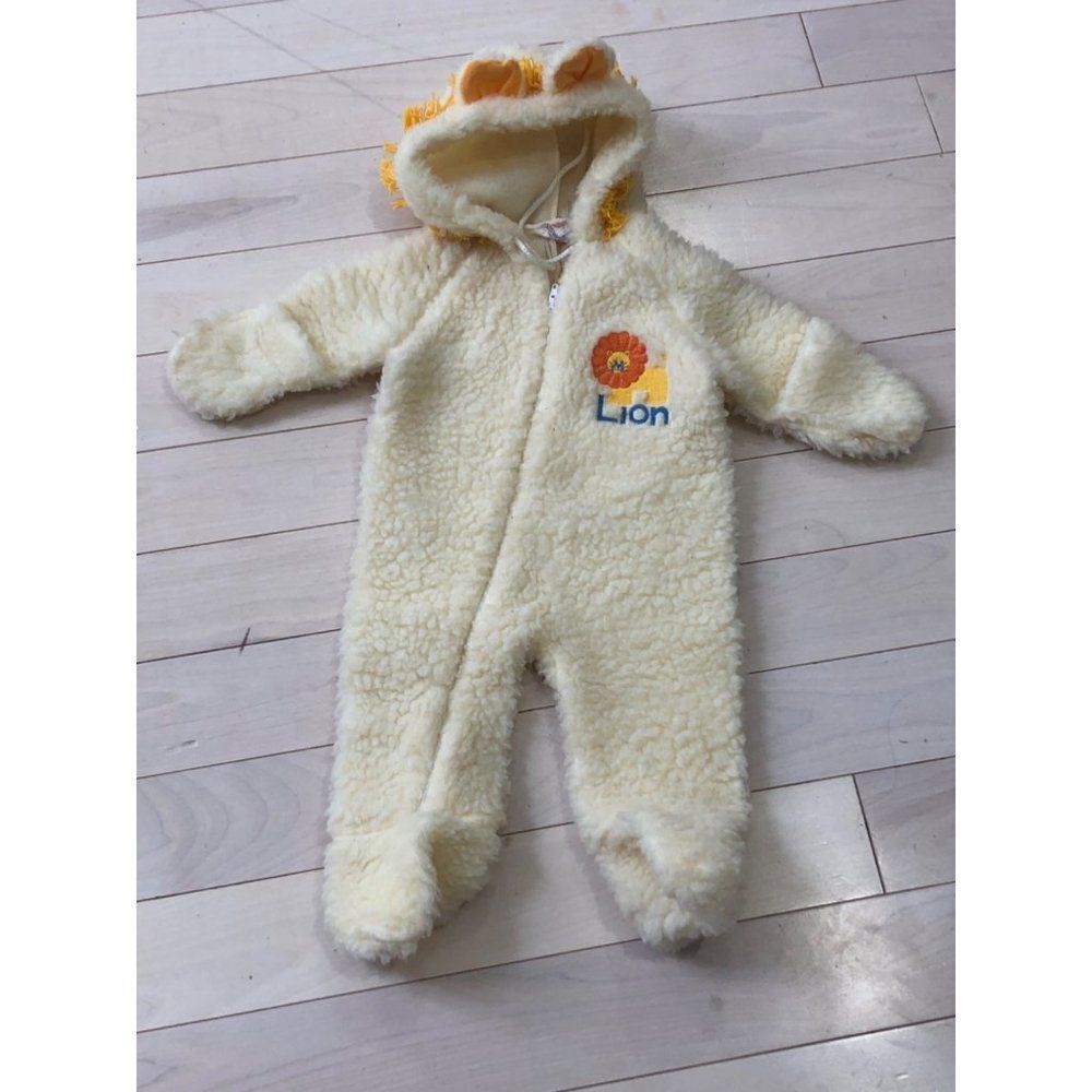VTG Lion Shepra Baby One-Piece Bunting Footed Hooded Obion 6-12 Mos
